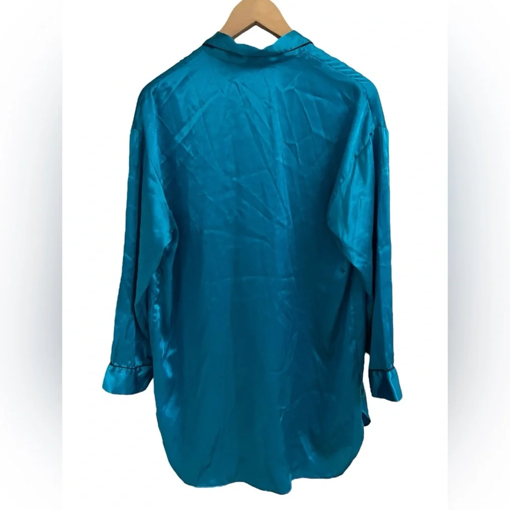 VTG VICTORIA’S SECRET Gold Label Satin Teal Embroidered VS Nightshirt Button Up